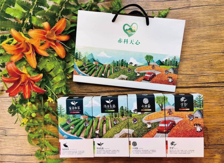 台湾有機茶　特製イラスト入りBOXセット（手提げ袋付き） <br>台湾直送<br>【天心茶園】