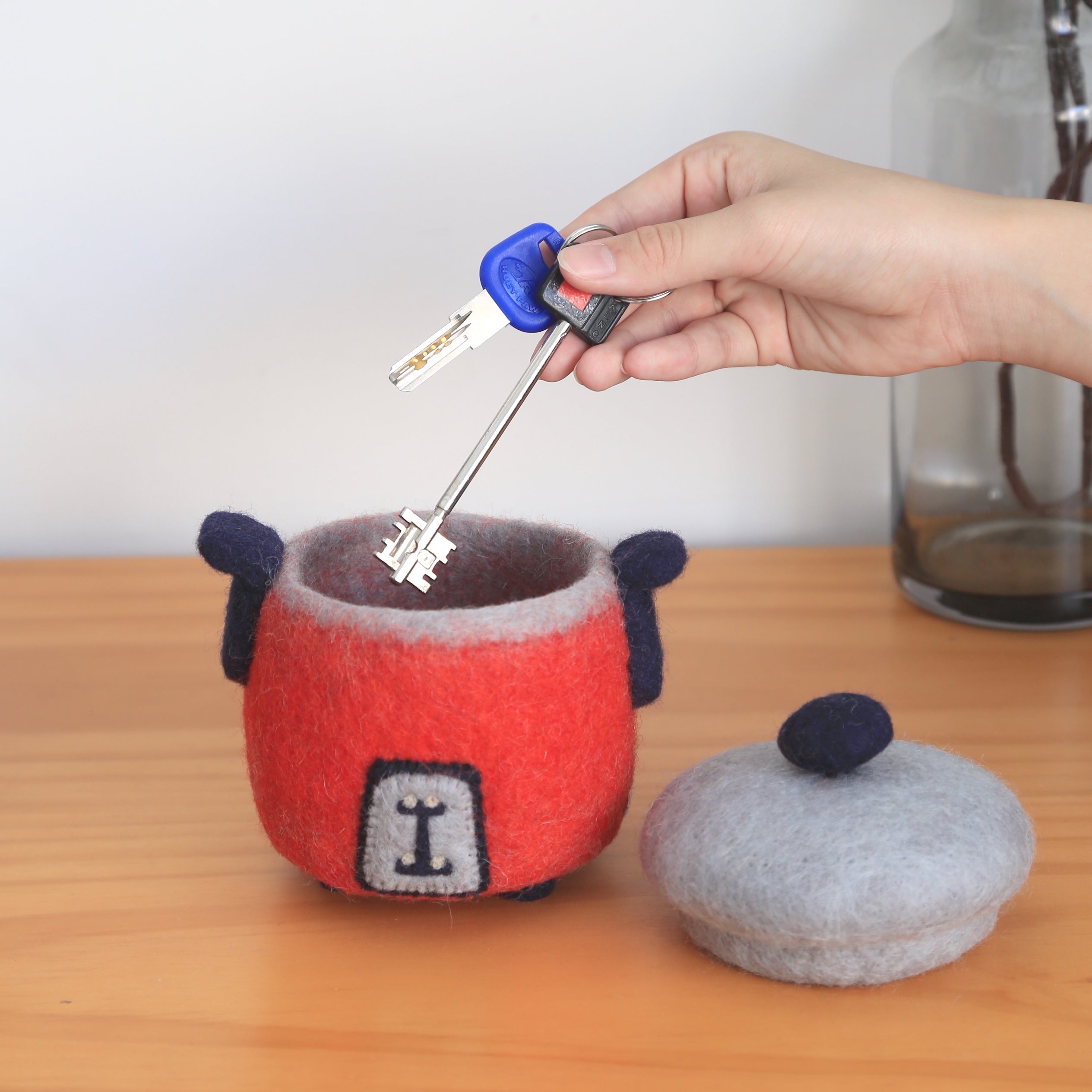 純手工ウールフェルト・収納バスケット｜カラー: 緑 / 紅  電気炊飯器【LittleMatter（重要的小事）】台湾直送