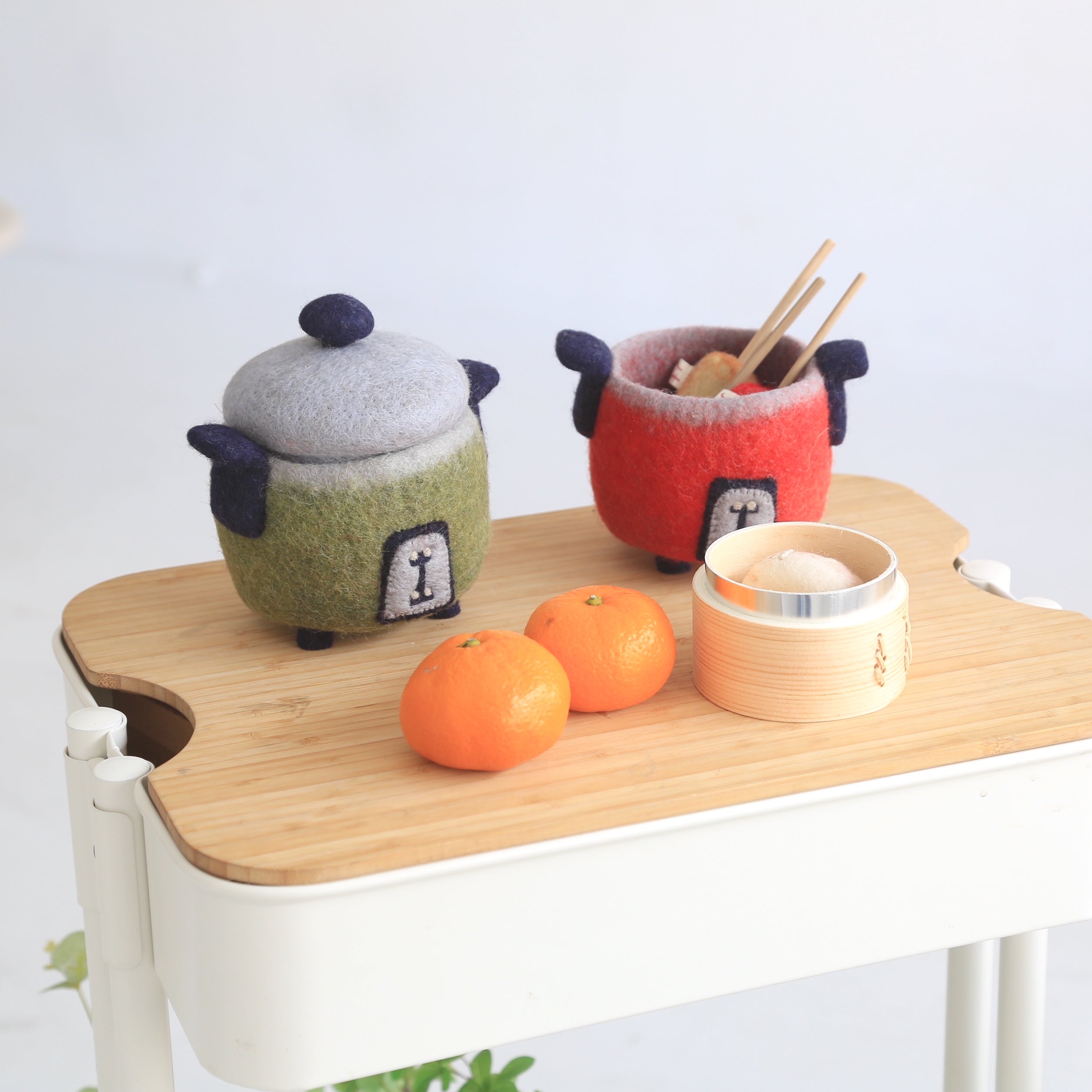 純手工ウールフェルト・収納バスケット｜カラー: 緑 / 紅  電気炊飯器【LittleMatter（重要的小事）】台湾直送